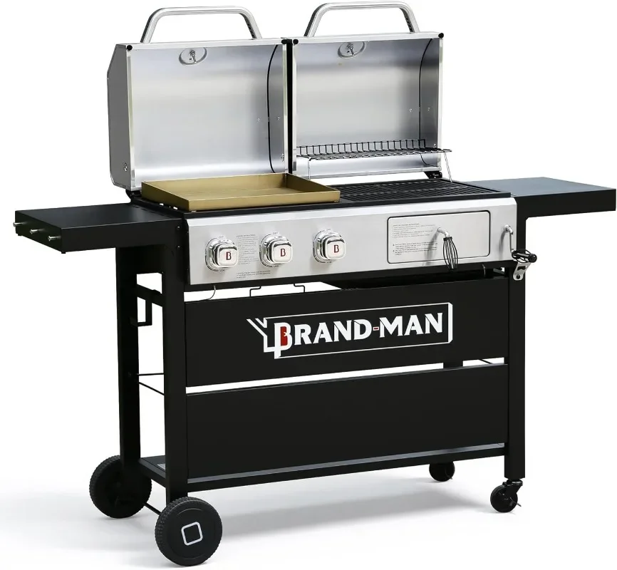 

Brand-Man Propane Gas and Charcoal Grill Combo,Grill and Griddle Combo Dual Fuel BBQ Grill with Dual Lids for Outdoor Barbecue
