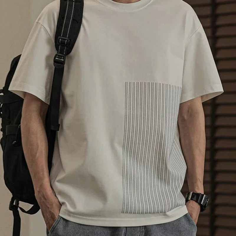 LIBIELIY Fashion O-Neck All-match Spliced Striped T-Shirts Men's Clothing 2025 Summer New Loose Casual Tops Short Sleeve Punk Te