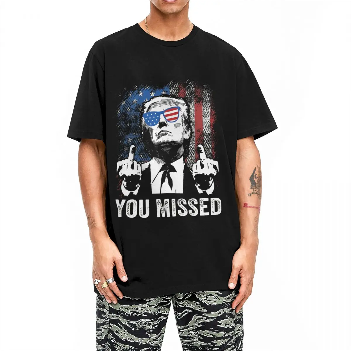 Shooting At Trump Rally Merch T-Shirts Men Women Trump You Missed Vintage Pure Cotton Summer Tee Shirts