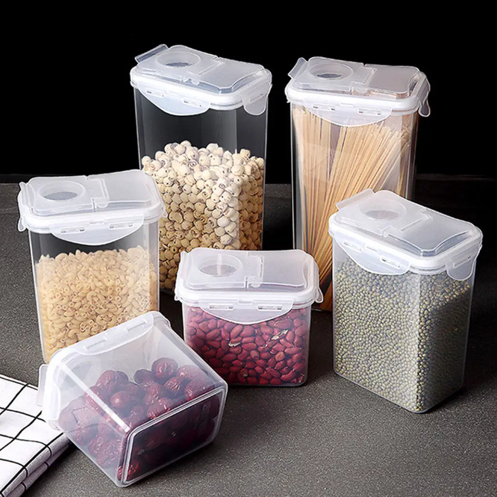 2Pcs Storage Jars Set Clear Plastic Jars for Kitchen Organizing Airtight Food Containers Grains Tea Beans Nuts Dry Fruits
