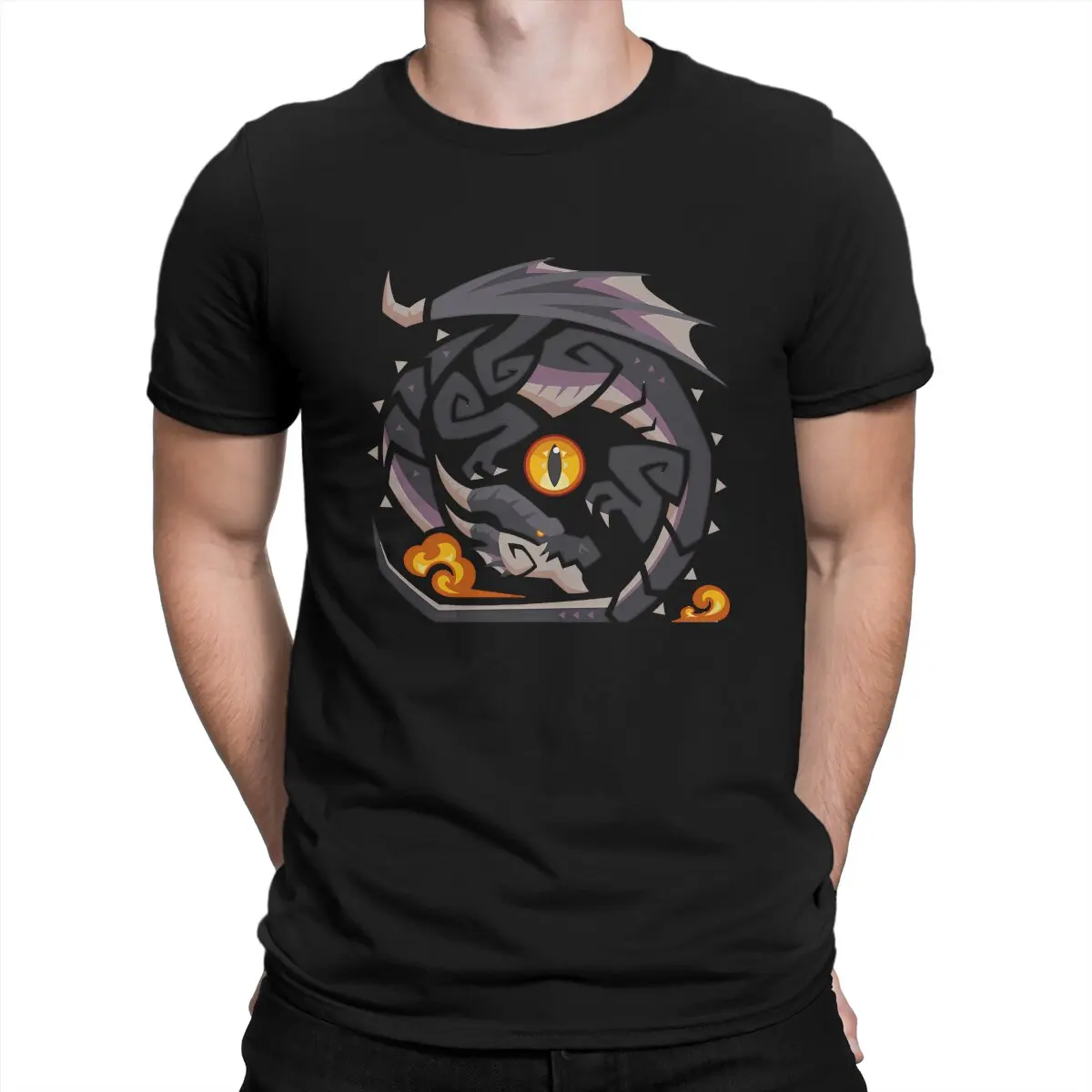 Vintage Fatalis T-Shirts for Men Round Collar  Cotton T Shirt Monsters H-Hunter MHW Short Sleeve Tee Shirt Summer Clothes