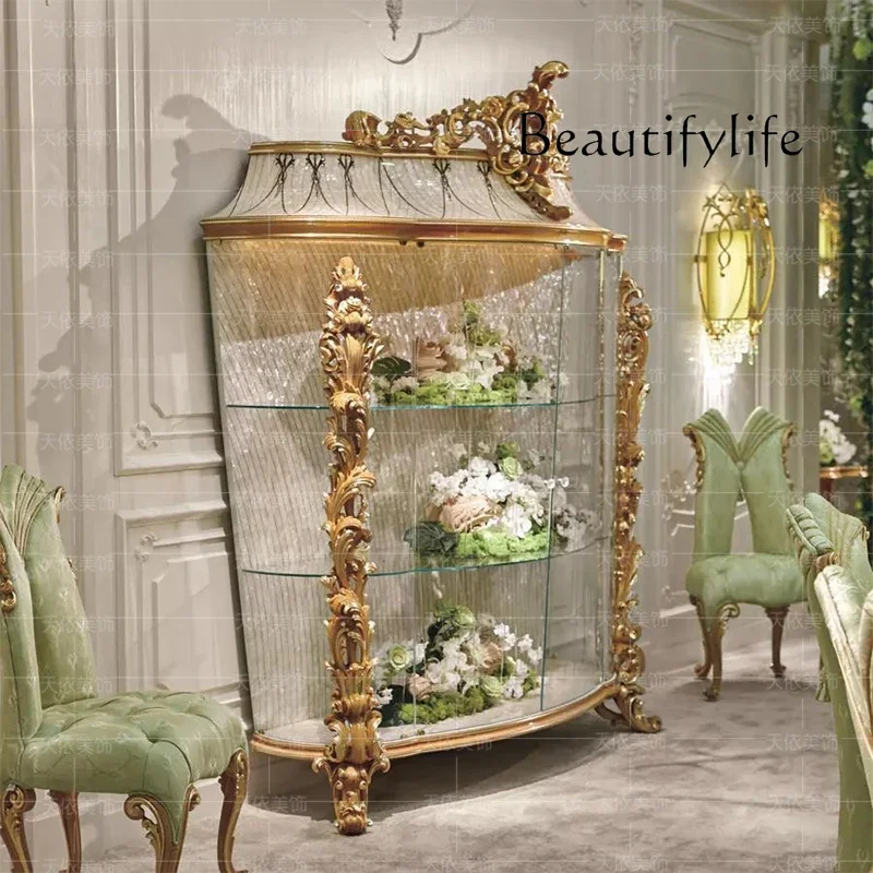 French Luxury Court Wine Side Cabinet White Shell Glass Door Display Cabinet European Living Room Wine Cabinet