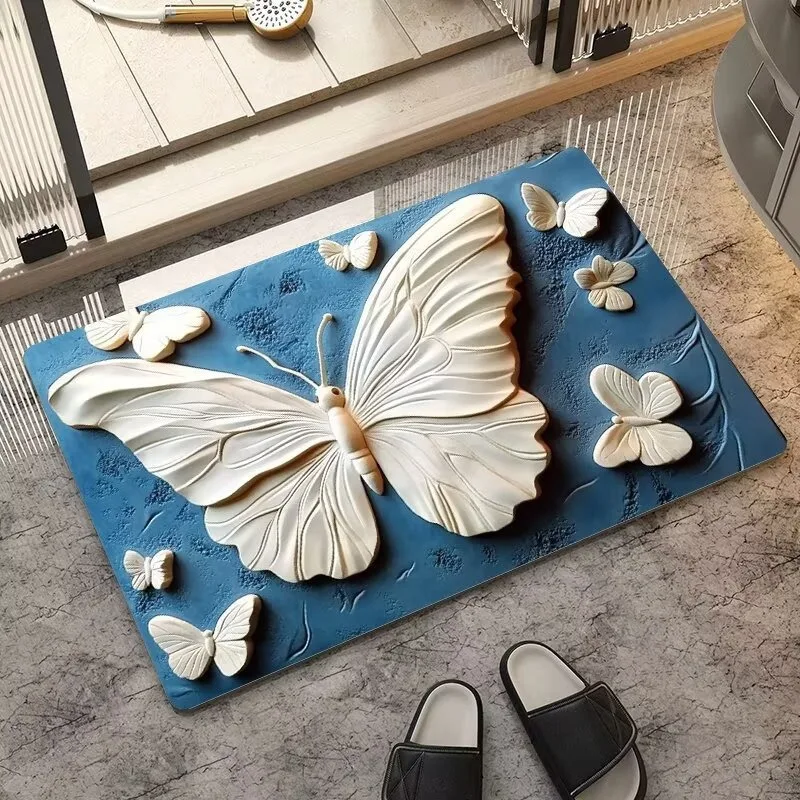 VIKAMA Minimalistische Schmetterlings-Antirutsch-Bodenmatte, schnell trocknende Matte für Badezimmer, Eingangsbereich, Badezimmerteppich, Badezimmerteppich