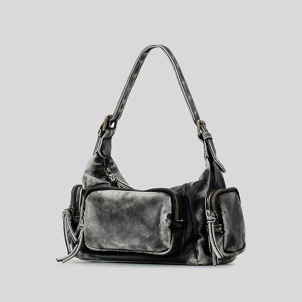 Black Grunge Shoulder Bag 26x10x17cm PU Vintage Punk Style