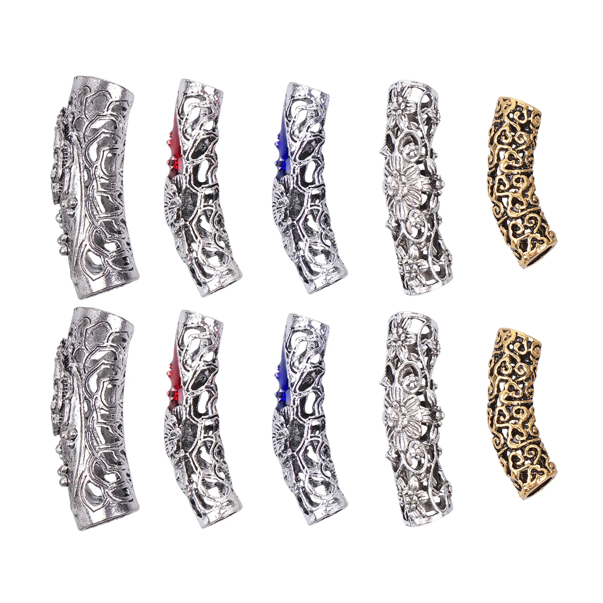 

10pcs Alloy Dreadlock Beads Hair Tube Beads Diy Braiding Jewelry Accessories For Dreadlocks Hair Cuffs Decor Festival Party Use