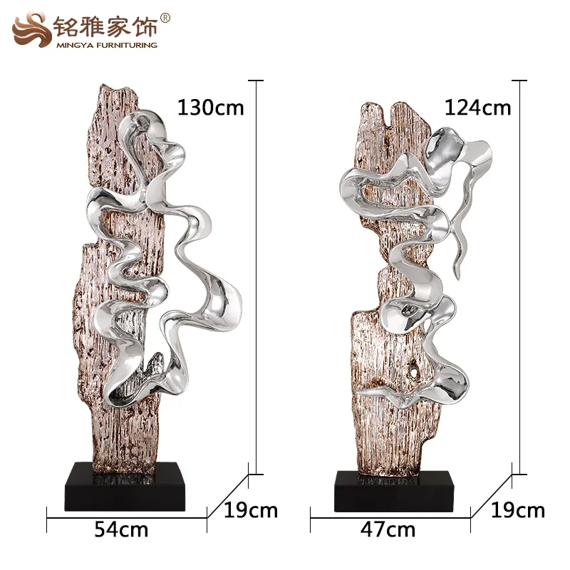 Factory price unique new year crafts home decoration resin material silver color tall sculpture