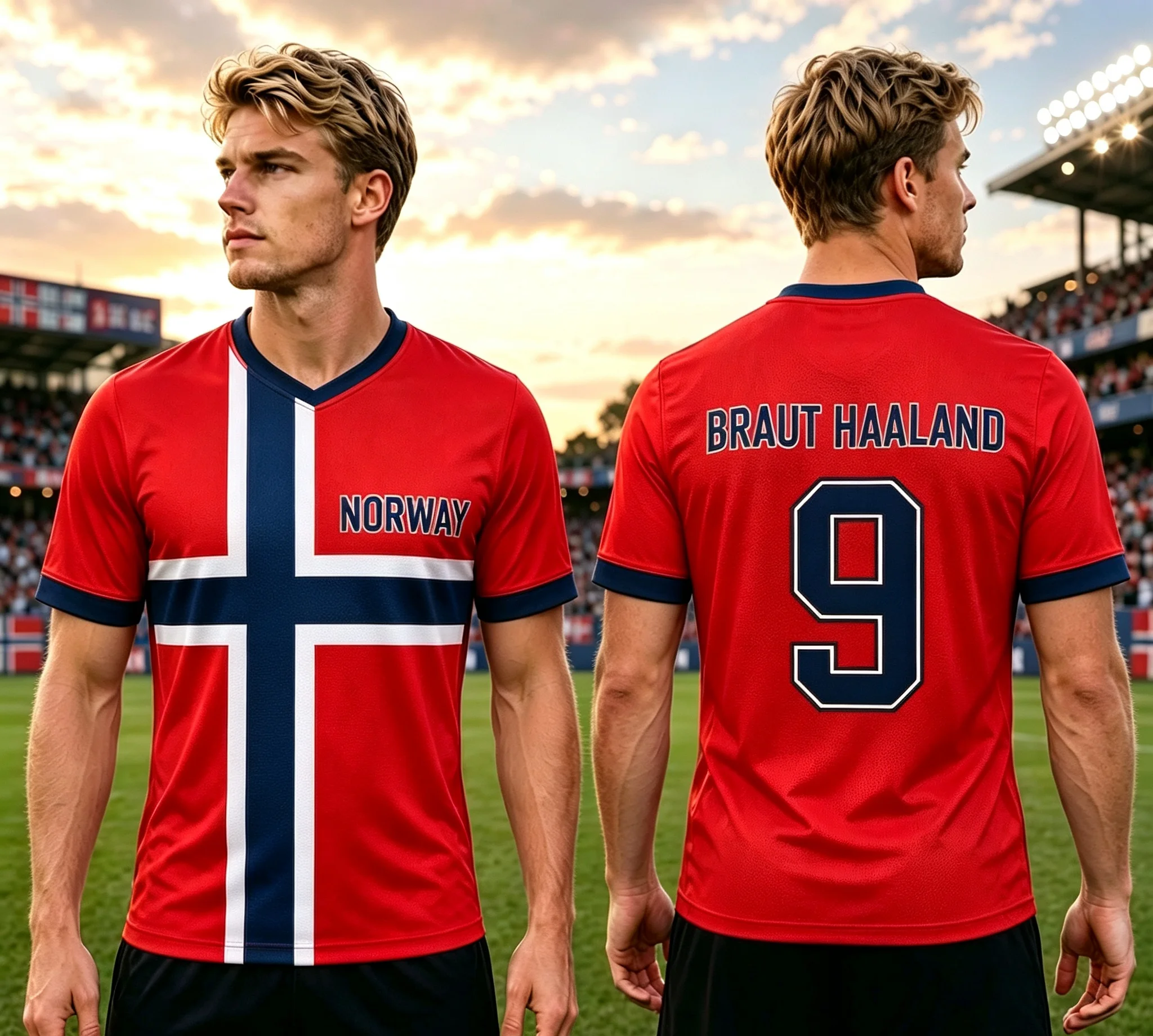 Sommer Neues Norwegen Haaland Nr.9 Fußballtrikot Norwegen Kreuzflaggen-Druck Unisex Schnelltrocknend Kurzarm Eltern-Kind Sport T-Shirt