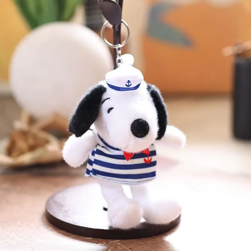 Snoopy Plush Ornament Cartoon Kawaii Blue and White Striped Clothing Plush Pendant Car Ornament Student Backpack Ornament Gift