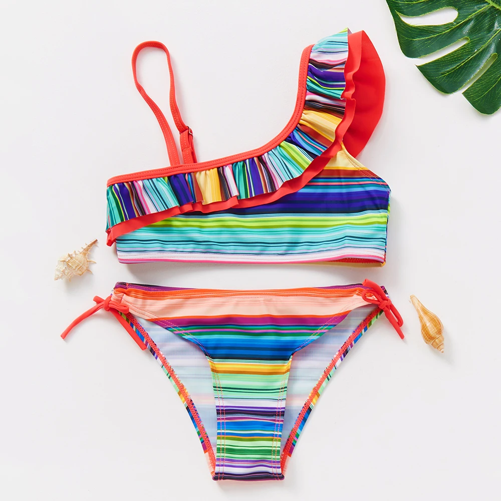 2~8Y Toddler Baby Girls Swimsuit Bikini Two pieces Girls swimwear Strip print Kids Bikini set Swimming suit for Kid girls