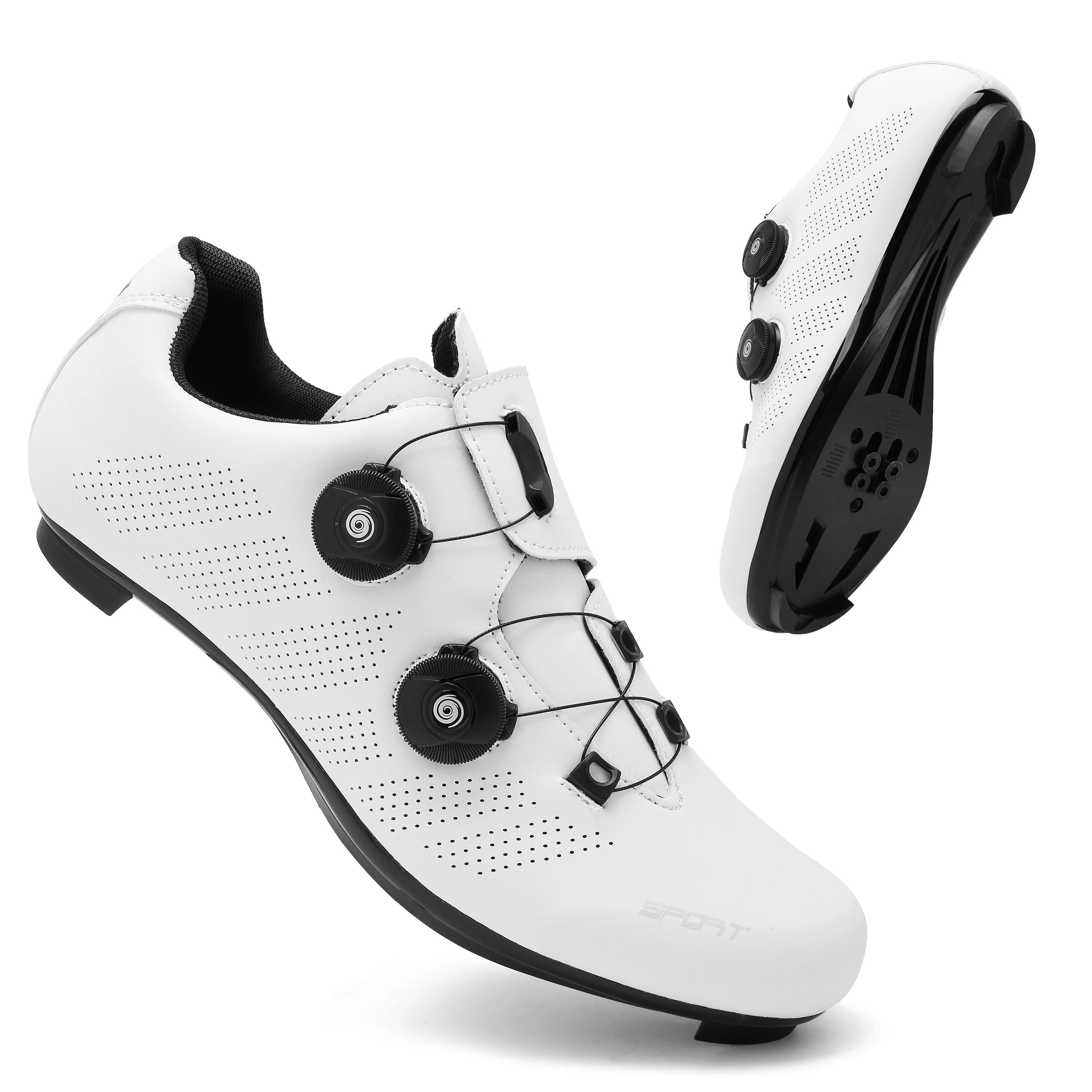 أحذية ركوب الدراجات الجبلية على الطرق للرجال باللون الأبيض 209 احترافية مقاومة للماء ومربط ذاتية القفل للنساء أحذية رياضية مسطحة للدراجات الجبلية