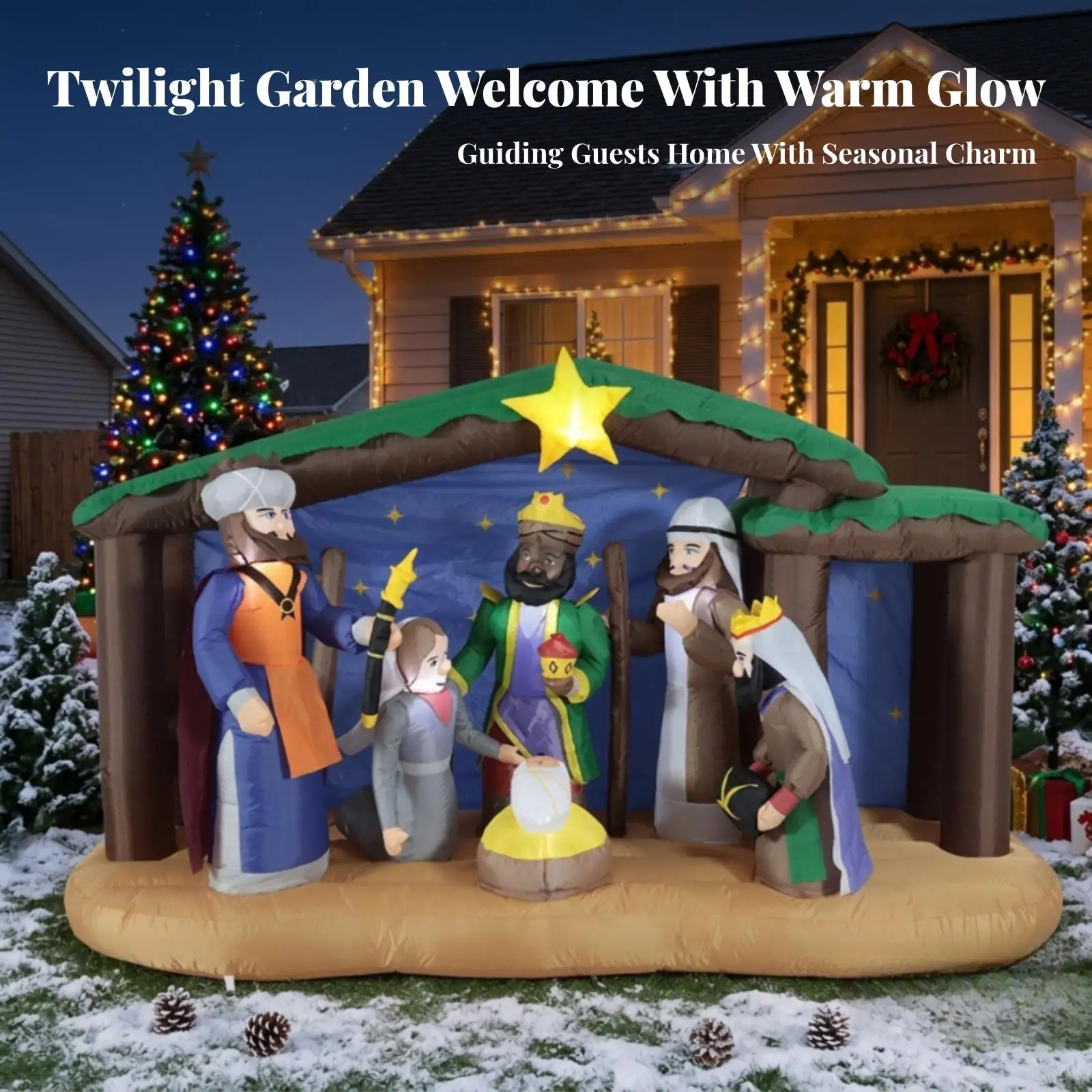 Inflatable Nativity Yard Decoration Outdoor Christmas Inflatable Nativity Scene Self-Inflating Large for Patio, Storefront