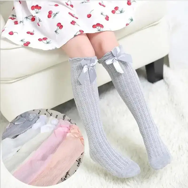Children's Leg Warm Socks Bowknot Bubble Mouth High Tube Knee High Thin Section No Heel Pods Baby Clothing Accessories Gifts