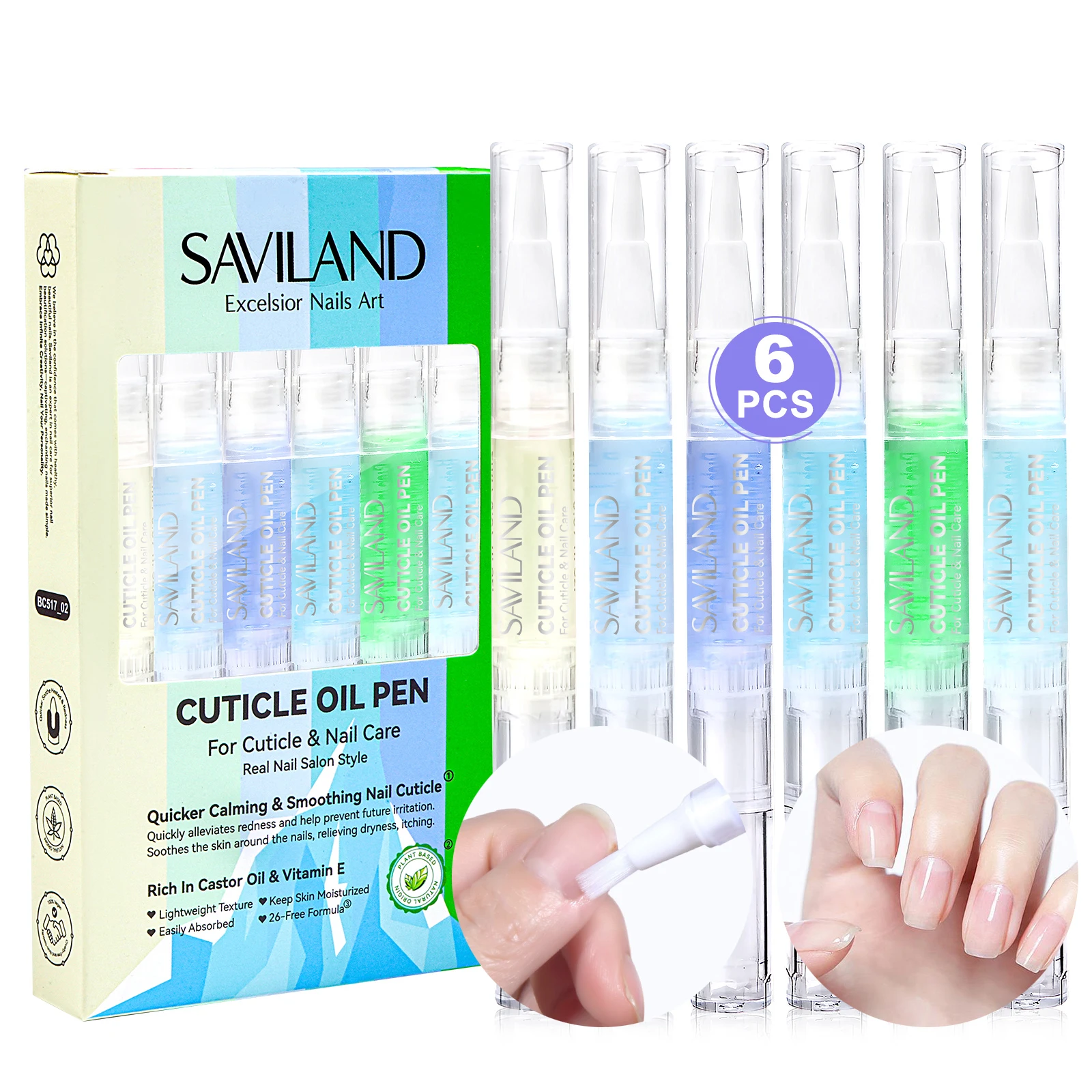 6 قطع من أقلام زيت البشرة القائمة على نباتية من سافيلاند مع فيتامين الألوة E لإصلاح جفاف الأحمرار وتقشير وتقوية الأظافر