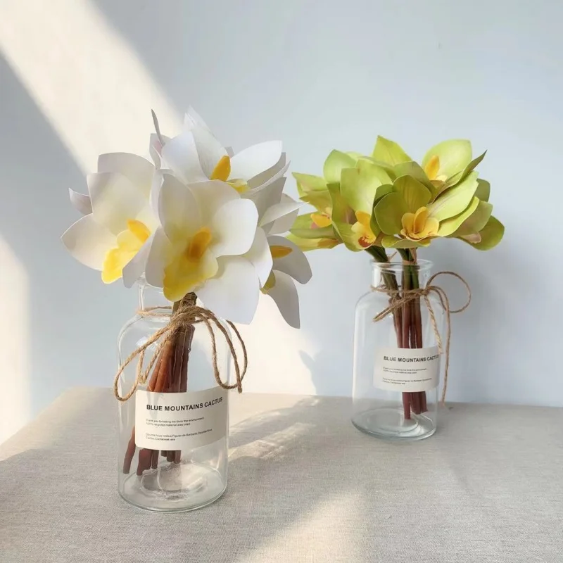 

1/3pcs Beautiful Silk Fabric Artificial Flower Cymbidium Orchid Hand-tied Bouquet for Home Wedding Party Arrangement Decoration