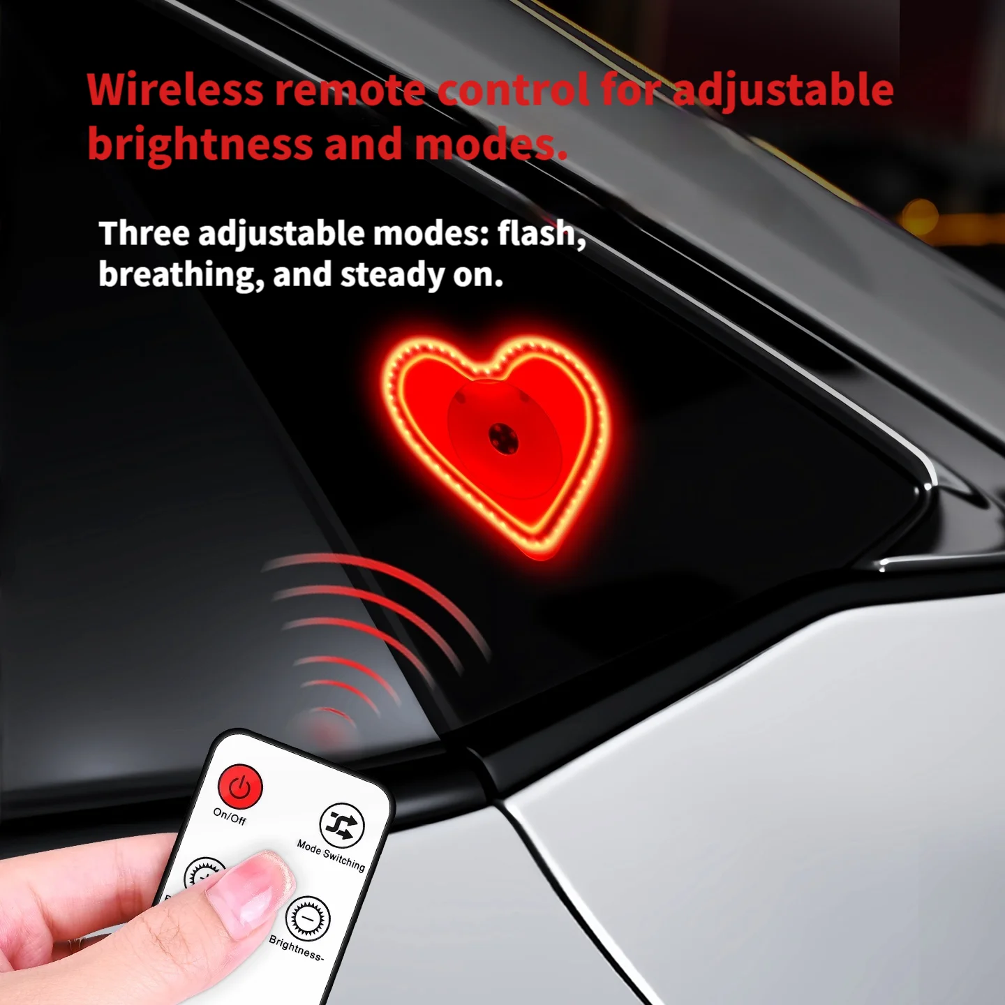Wireless Car Solar Triangle Window Glowing Heart Ambient Mood Light Rechargeable Remote Control Car Interior Atmosphere Lamp