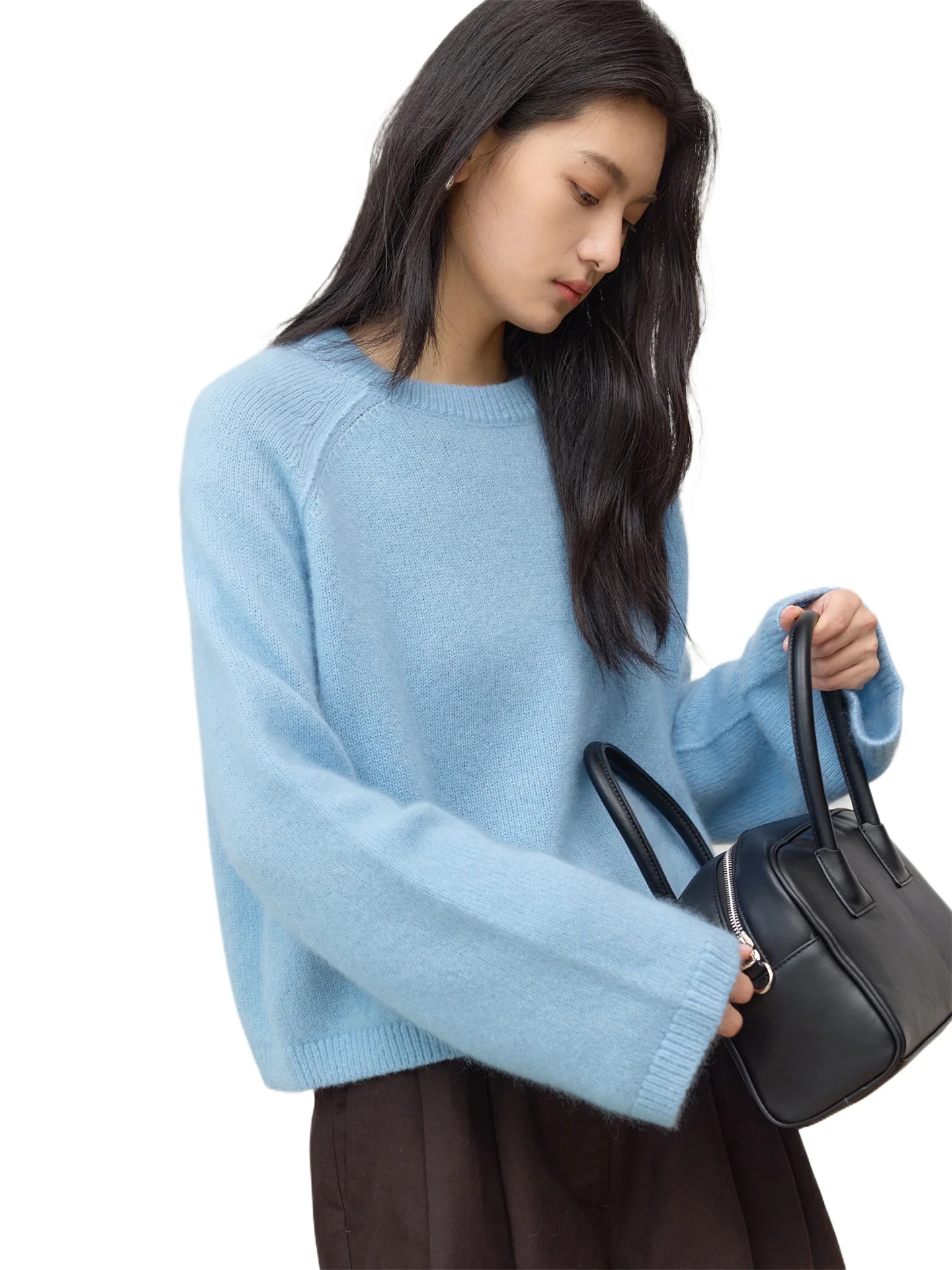 Exclusive color! TOPLINE custom-dyed TE cloud cashmere, golden ratio short crew neck knitted sweater