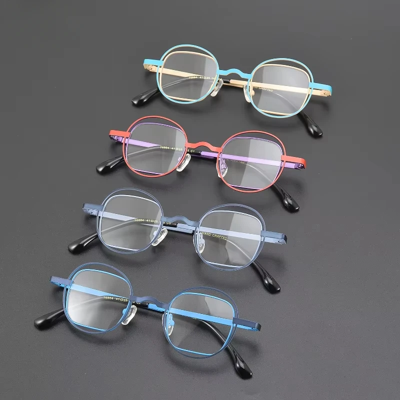 High Quality Polygonal Titanium Alloy Eyeglass Frame for Men Women New Can Be Paired with Myopia Anti Blue Light Glasses 76864