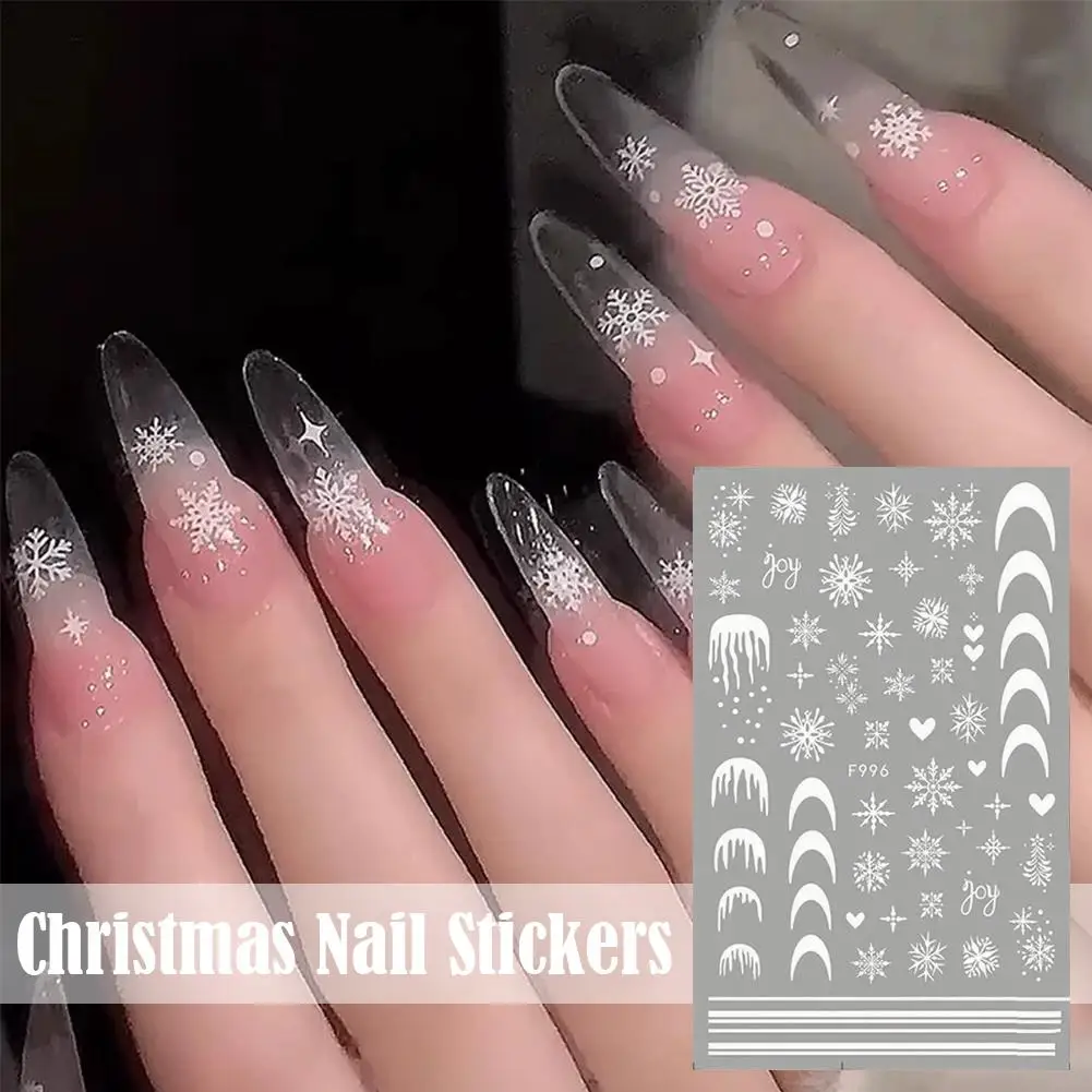 1 시트 화이트 눈송이 네일 스티커 크리스마스 겨울 눈 꽃 자기 접착 네일 아트 데칼 DIY 매니큐어 장식 K4U6