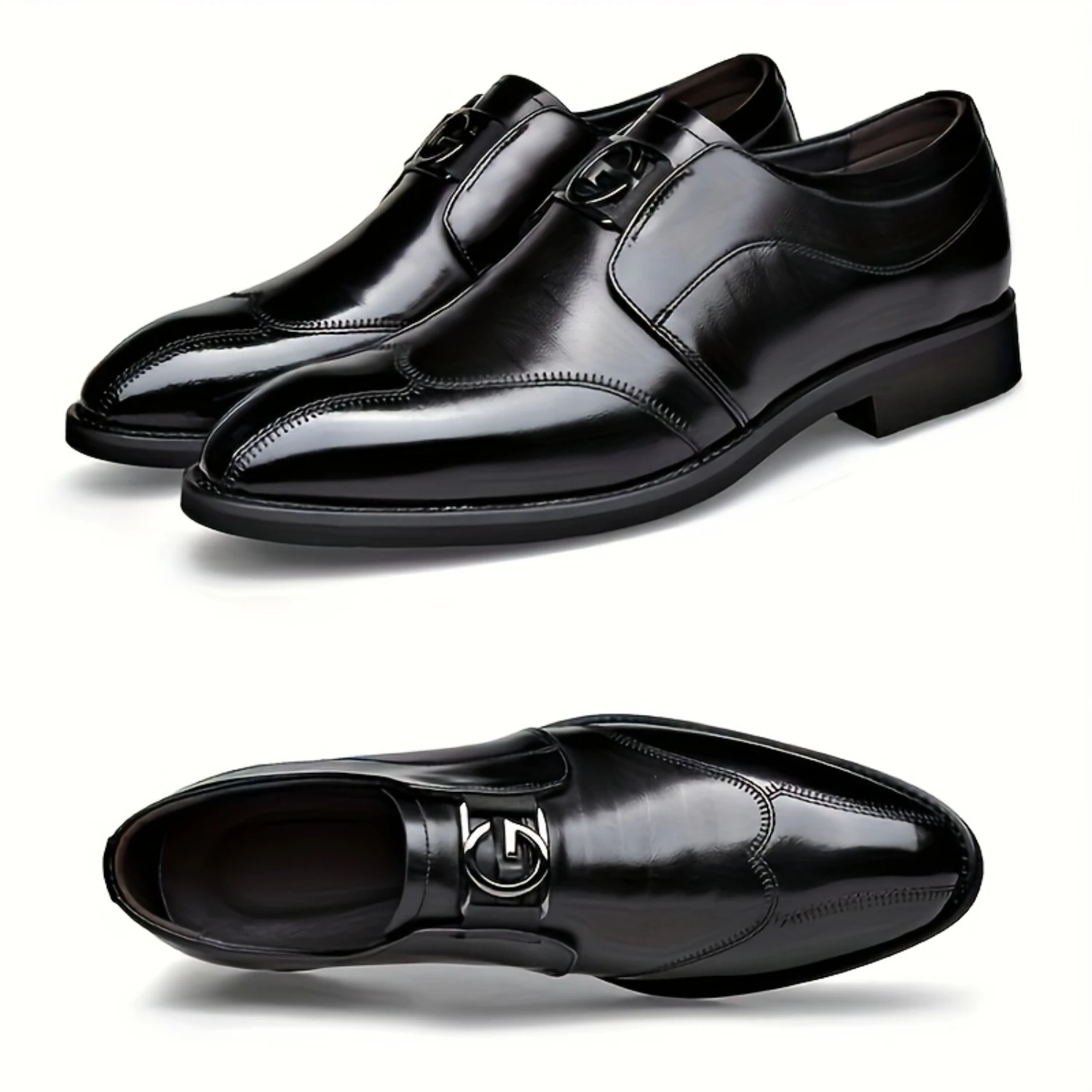 Men's Solid Pointed Toe Wing-tip Brogues, Wear-resistant Slip On Dress Shoes For Business Office Wedding Party
