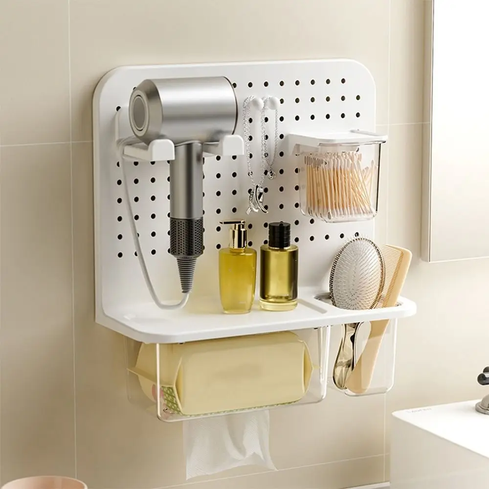 

Plastic Hair Dryer Rack Wall Mounted Punch Free Wash Face Tissue Box Space Saving Large Capacity Key Tissue Holder for Home