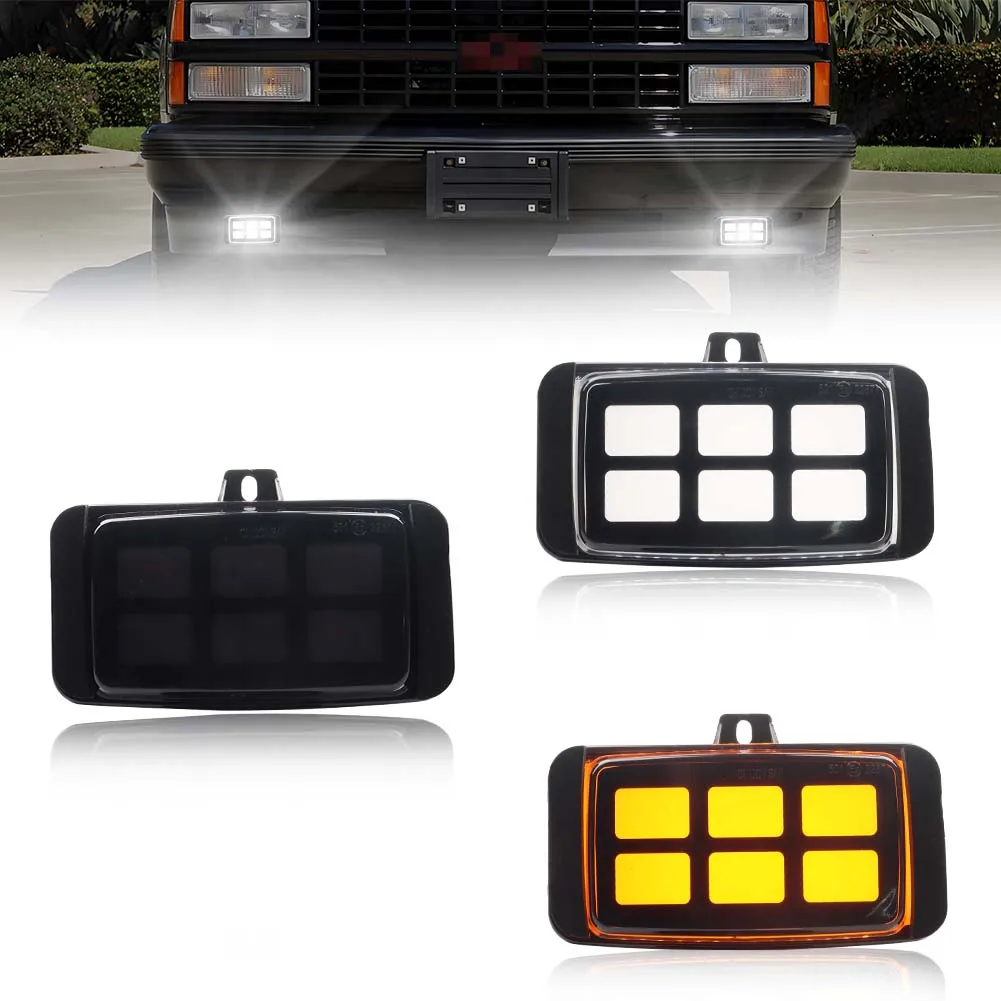 2PCS Front Fog Lights Turn Signal Light With LED For 1988-1999 Chevrolet GMC C1500 C2500 C3500 S10 S15 K1500 K2500 K3500 Buick