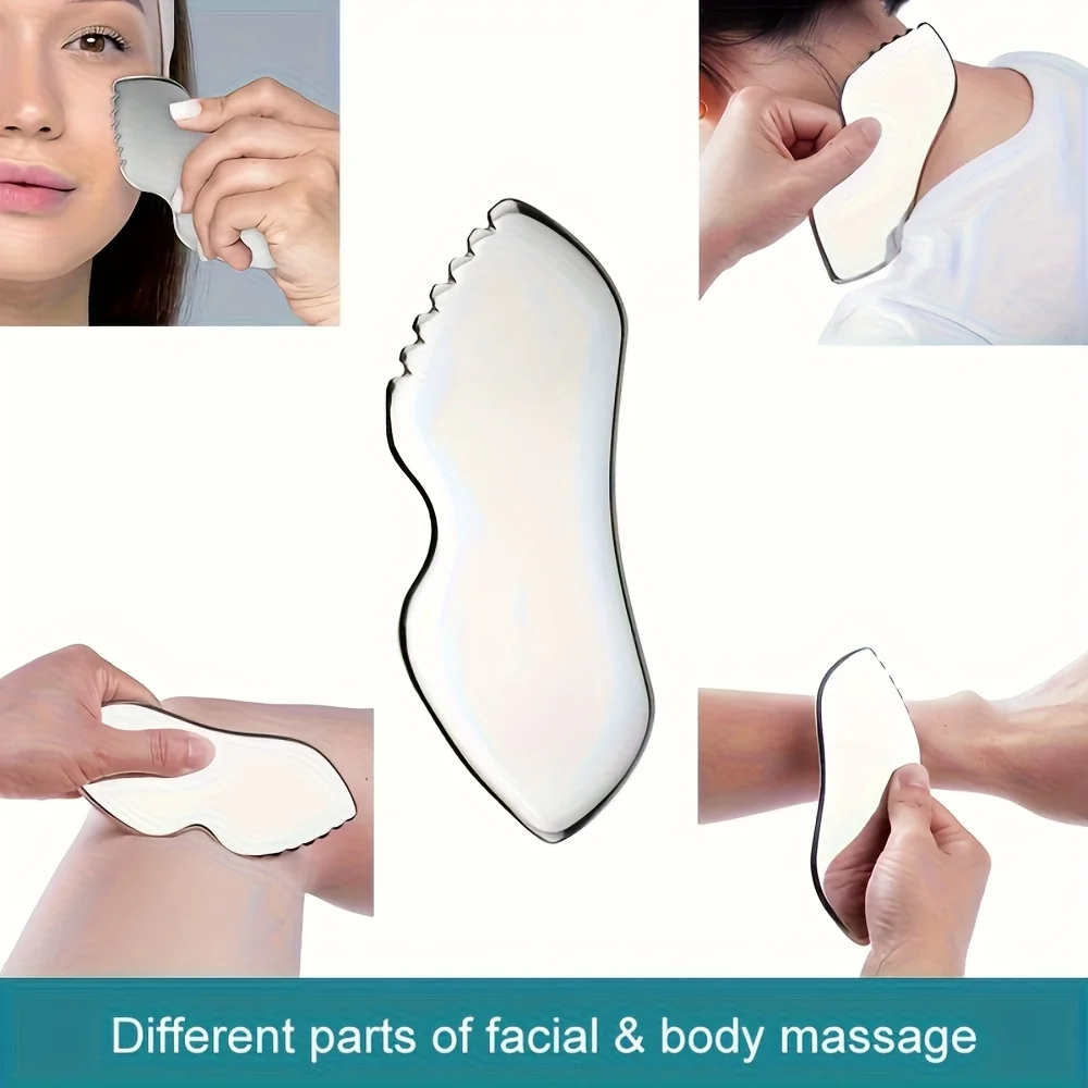 Stainless Steel Facial Scraping Tool - Ergonomic Metal Scraper for Light Coffee Color Care, Used for Body and Eye Massage