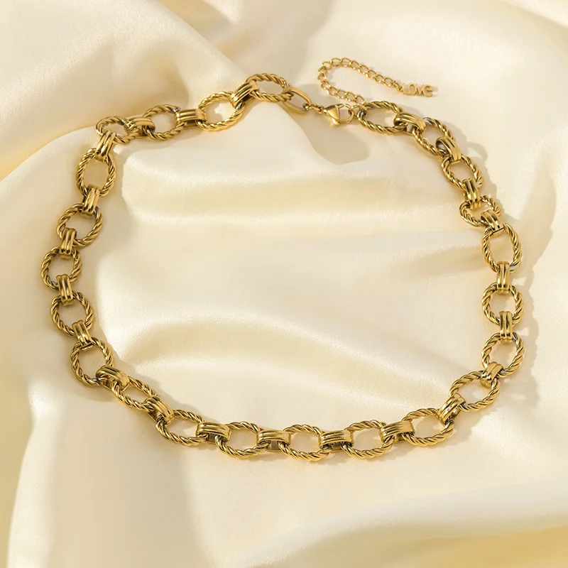 EILIECK 316L Edelstahl Metall Goldfarben Ovale Gliederkette Halskette Armband Set für Damen Mode Punk Wasserdichter Schmuck – Detail 15