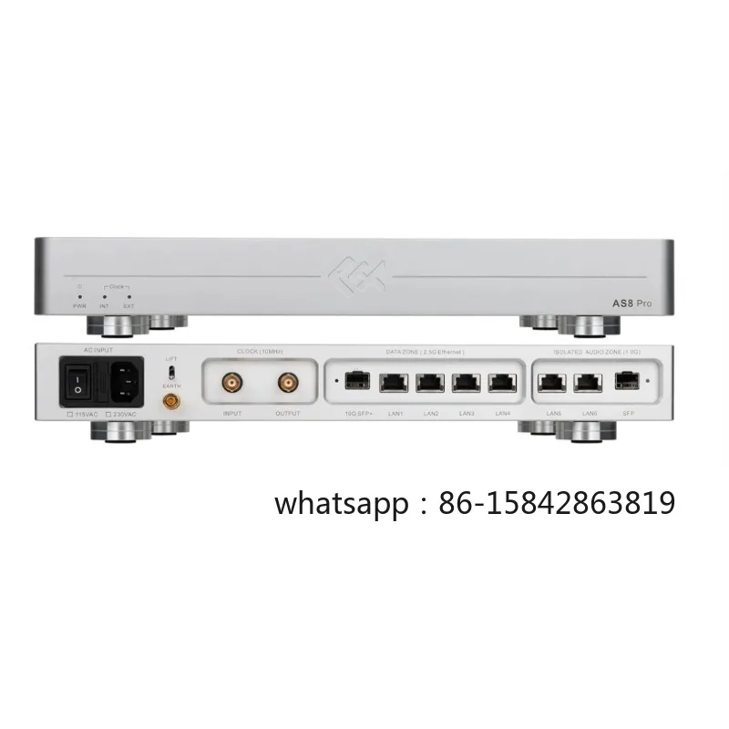 LHY AS8 Pro Audio HIFI Switch Silver Black 2.5G 10G Optical Isolation OCXO Clock,10Gbps,2.5Gbps,1000Mbps.SC Cut OCXO