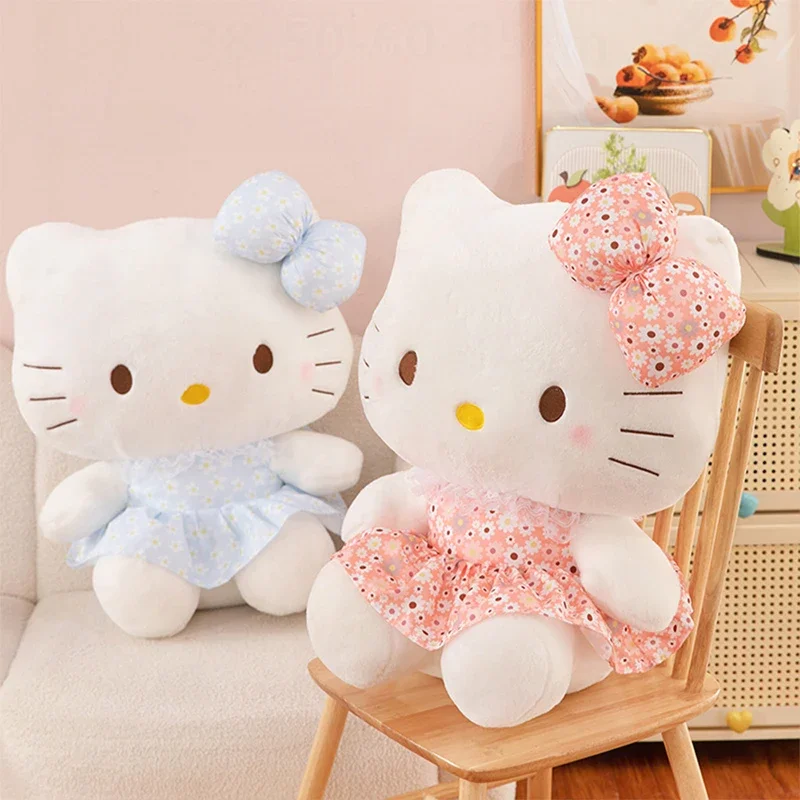 

Sanrio 60cm Kawaii Hello Kitty Plush Toy Anime KT Cat Stuffed Doll with Strawberry Plaid Skirt Cute Baby Kids Birthday Gift