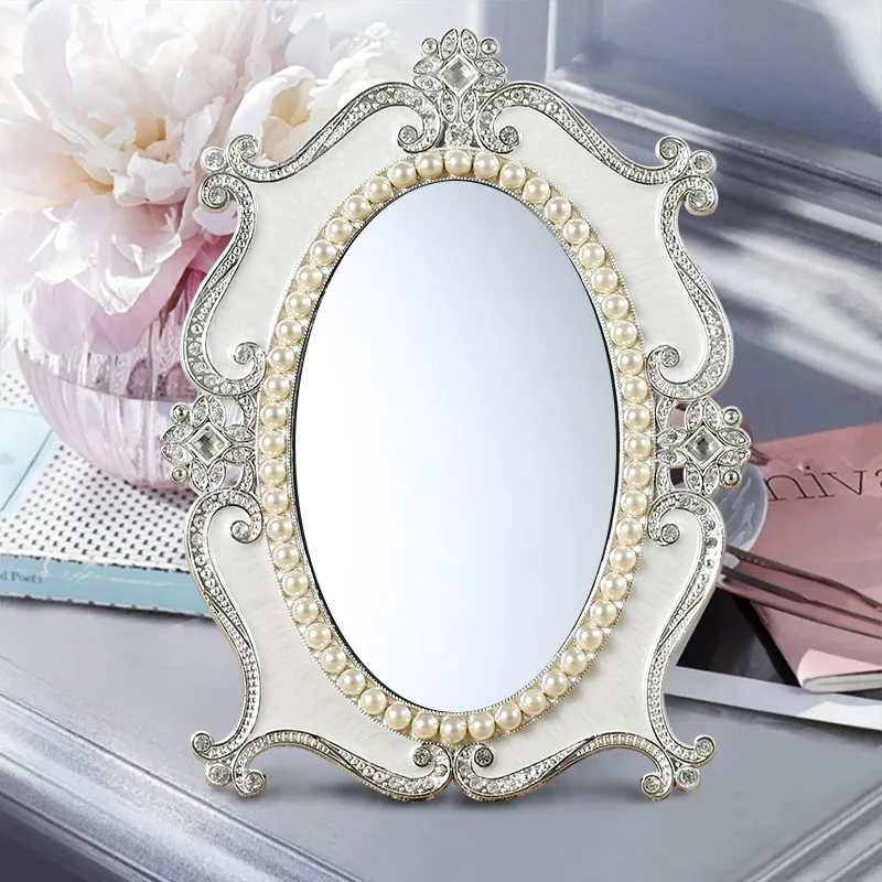 Women European Retro Mirror Princess Vintage Bedroom Large Makeup Mirror Korean Blue Espejos Decorativos Nordic Home Decor