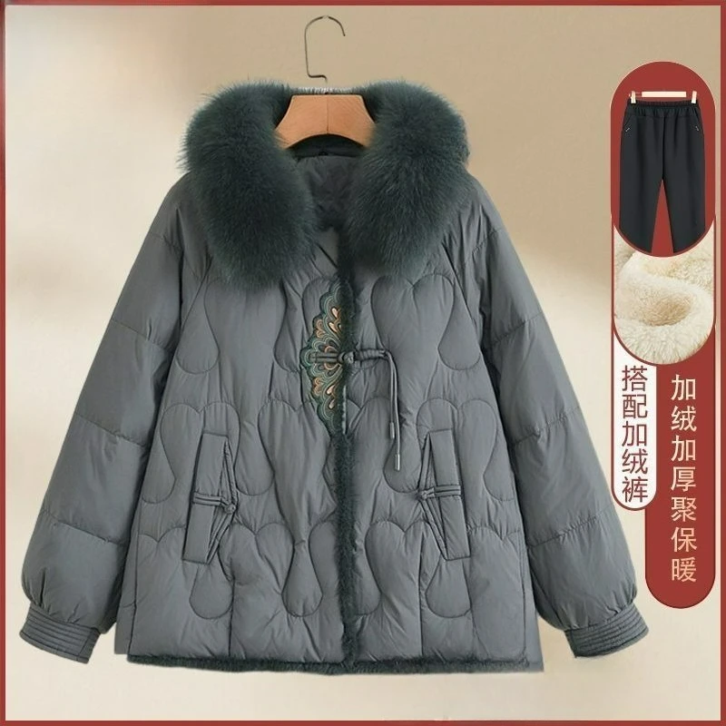 2025 الشتاء المرأة سترة معطف مبطّن بالقطن الكورية نمط منتصف طول منتصف العمر وكبار السن أمي سميكة موضة جاكيت TS474 #2