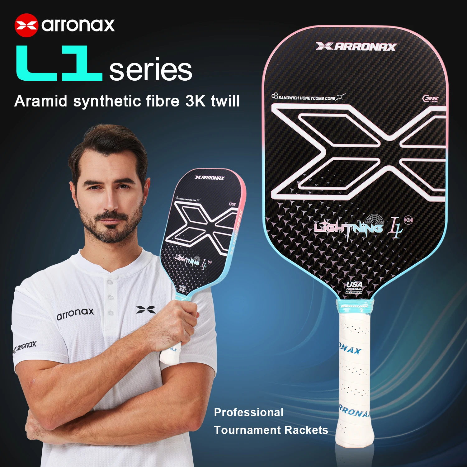 Arronax Gen 3 Training Pickleball Racket USAPA Approved 3K Carbon Paddle With 3-Layer Core and PP Aramid Fiber Thermoformed PP
