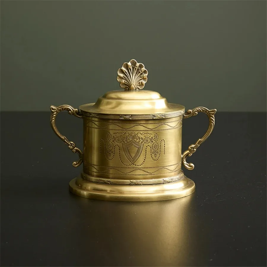 Vintage Handmade Brass Storage Bead Treasure Box, Classical Handicrafts Candy Jar Storage Container, Home Decoration