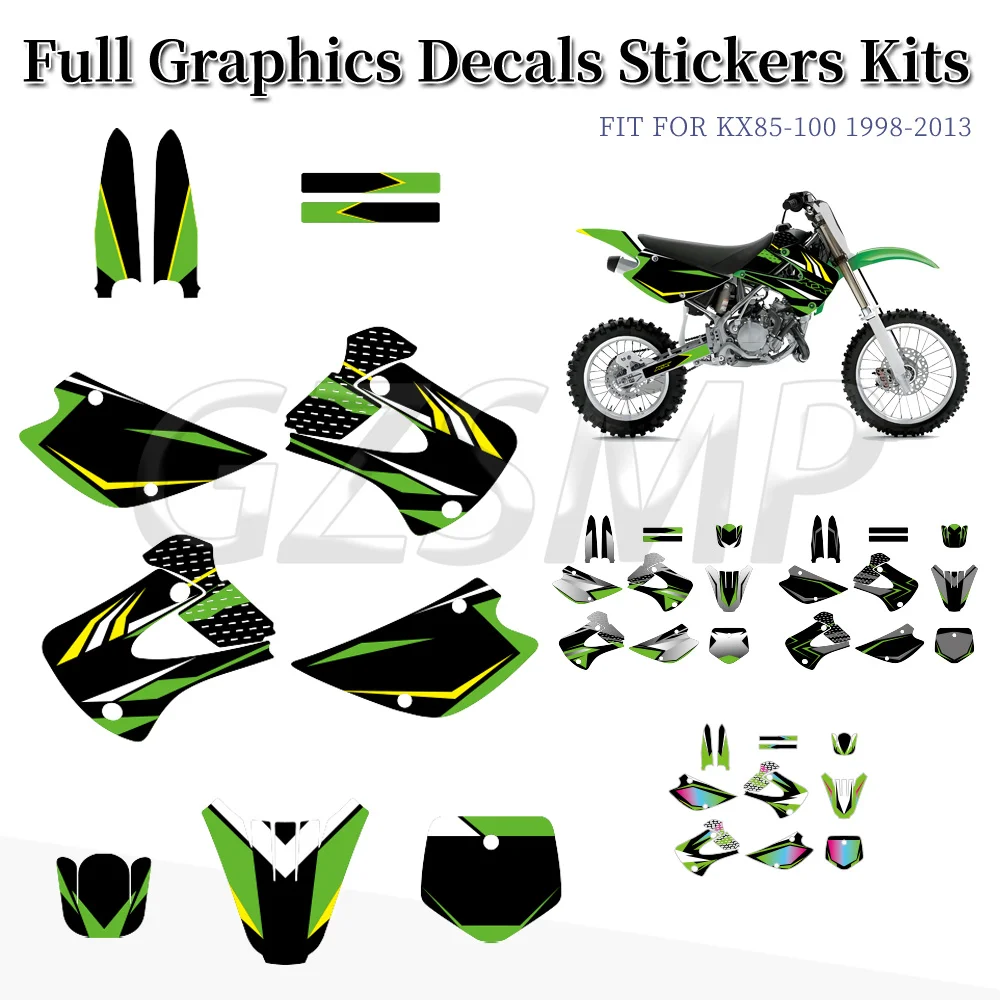 オートバイグラフィック背景デカールステッカーカスタマイズキットカワサキ-kx85-100-1998-2013-フルグラフィック背景デカールに適合