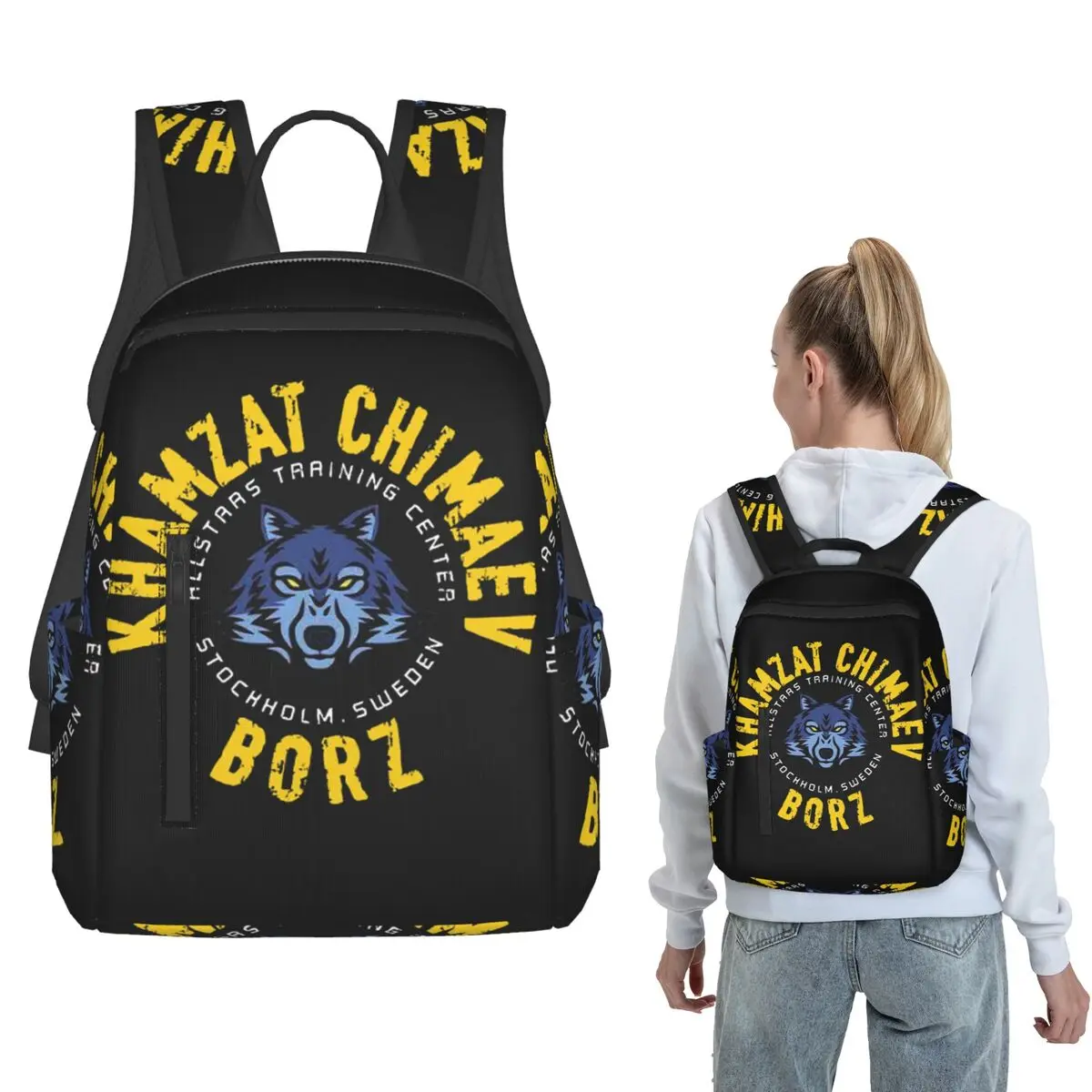 Khamzat Chimaev Borz Chenchen Wolf (5) Backpack Large Capacity Boys Girls BookBag School Bag Shoulder Bags for Men Women
