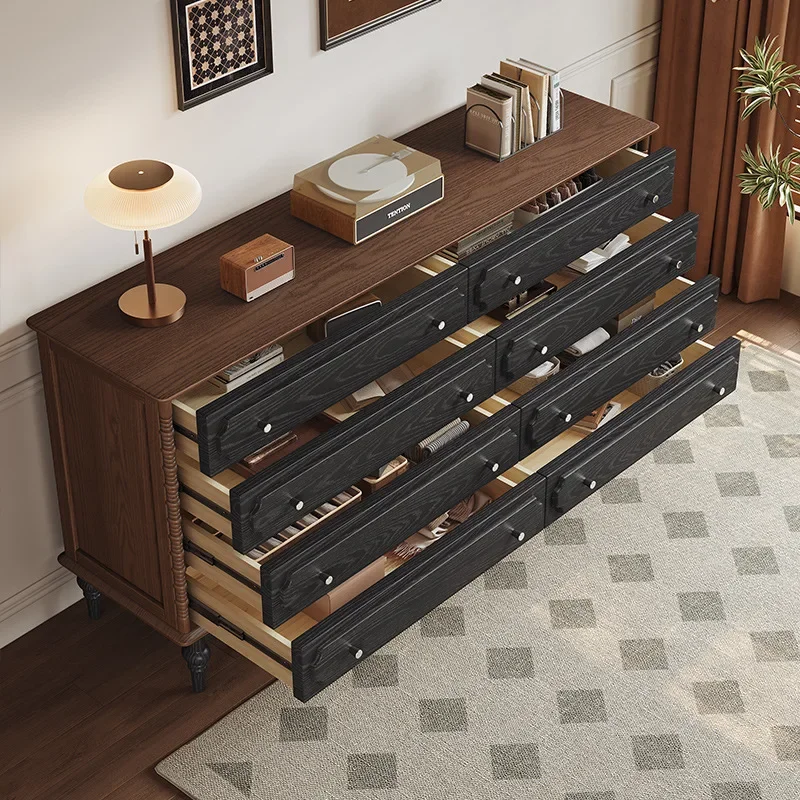 

French solid wood eight-bucket cabinet, retro living room multi-functional storage medieval style