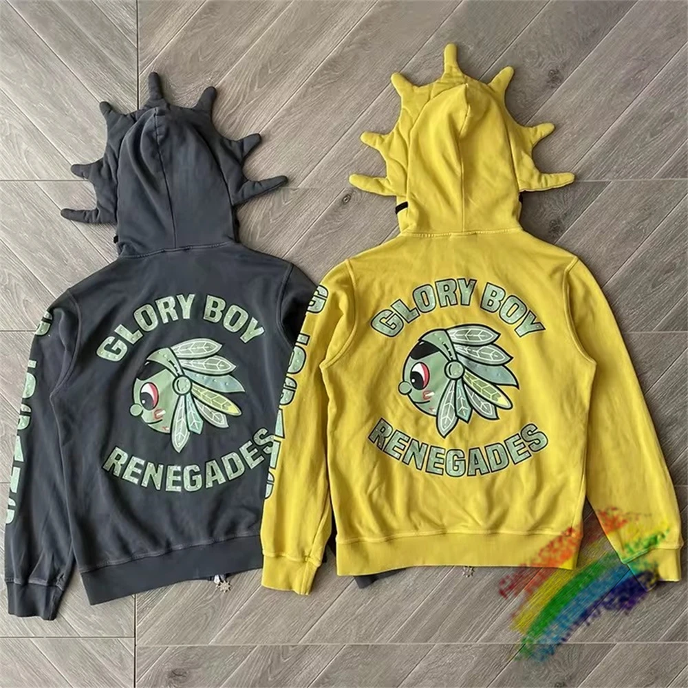 

Washed Ash Glo Gang The Glory Renegades Full Zip Hoodie Men Women 1:1 High Quality Heavy Fabric Vintage Hooded