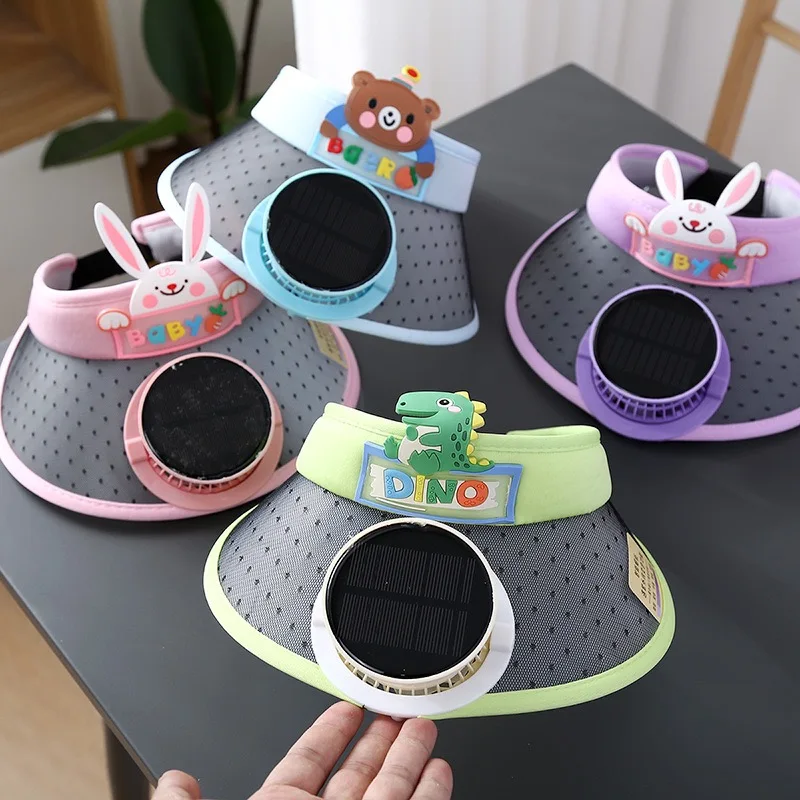 

Детский солнечный вентилятор-козырек от солнца, милый мультяшный дизайн, шляпа с вентилятором для кемпинга на природе.