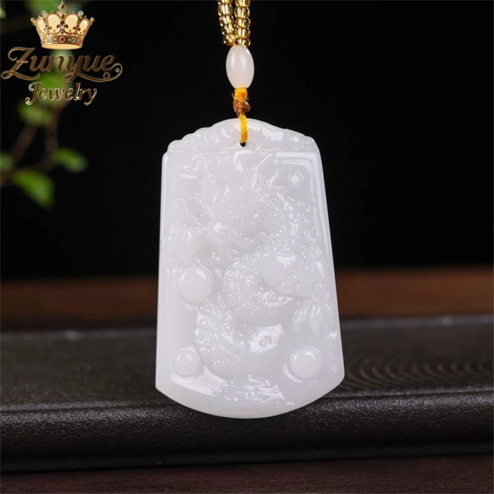 Natural Hetian Jade Zodiac Dragon Pendant Luxury Quality Jewelry Fashion Jewelry Best Selling Exquisite Charms Popular Elegant 4