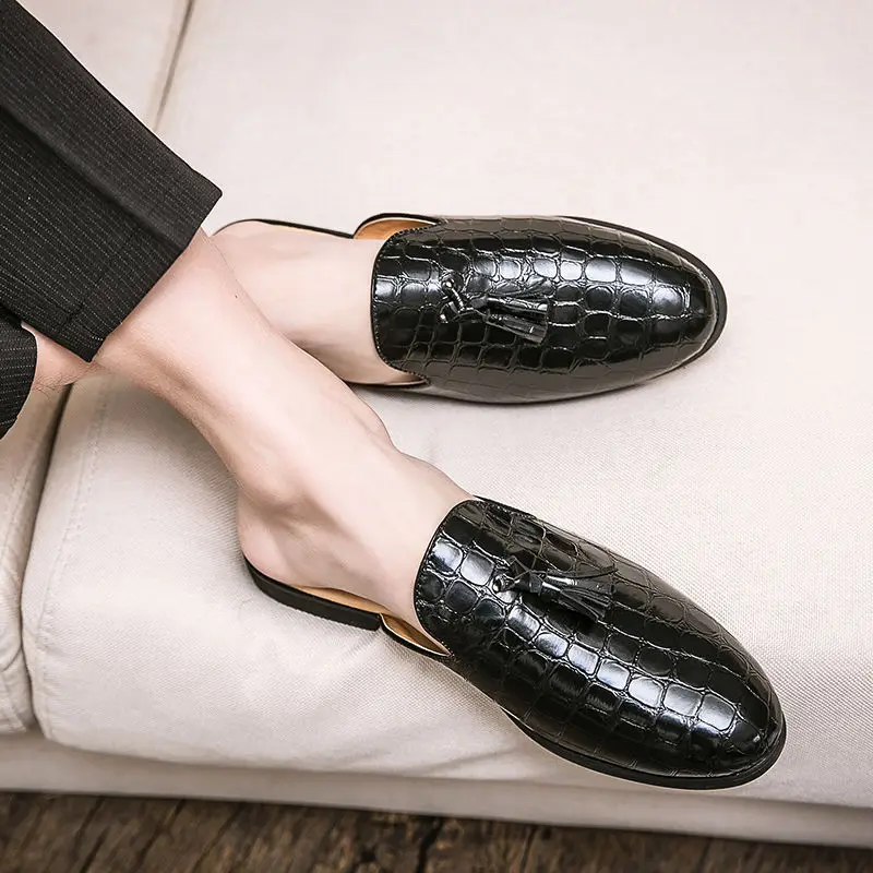 Famous Brand Shoes Mens Dress Shoes Leather Mules Men Dress Loafers Wedding Shoes Men Pantuflas Heren Schoenen Zapato Hombre