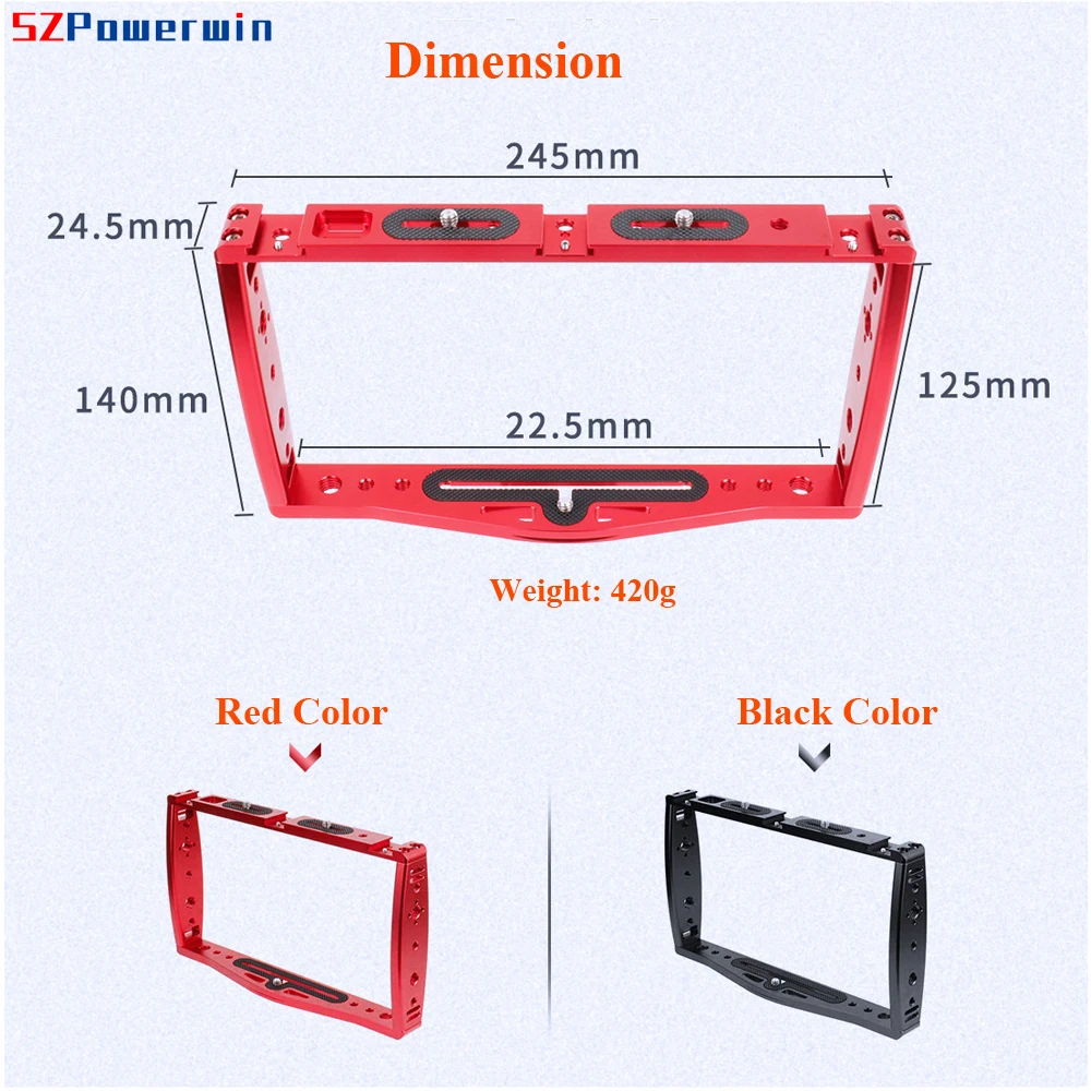 Powerwin CNC aluminio multifunción extensión marco jaula zapata fría para GoPro DSLR cámara SLR Vlog teléfono micrófono luz LED