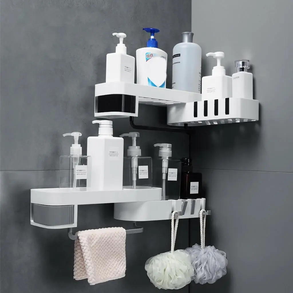 Praktisches Kunststoff-Eckregal für Badezimmer, Küche, Organizer, Duschregal, geeignet für Badezimmer, Waschen, Körperbedarf, Regale