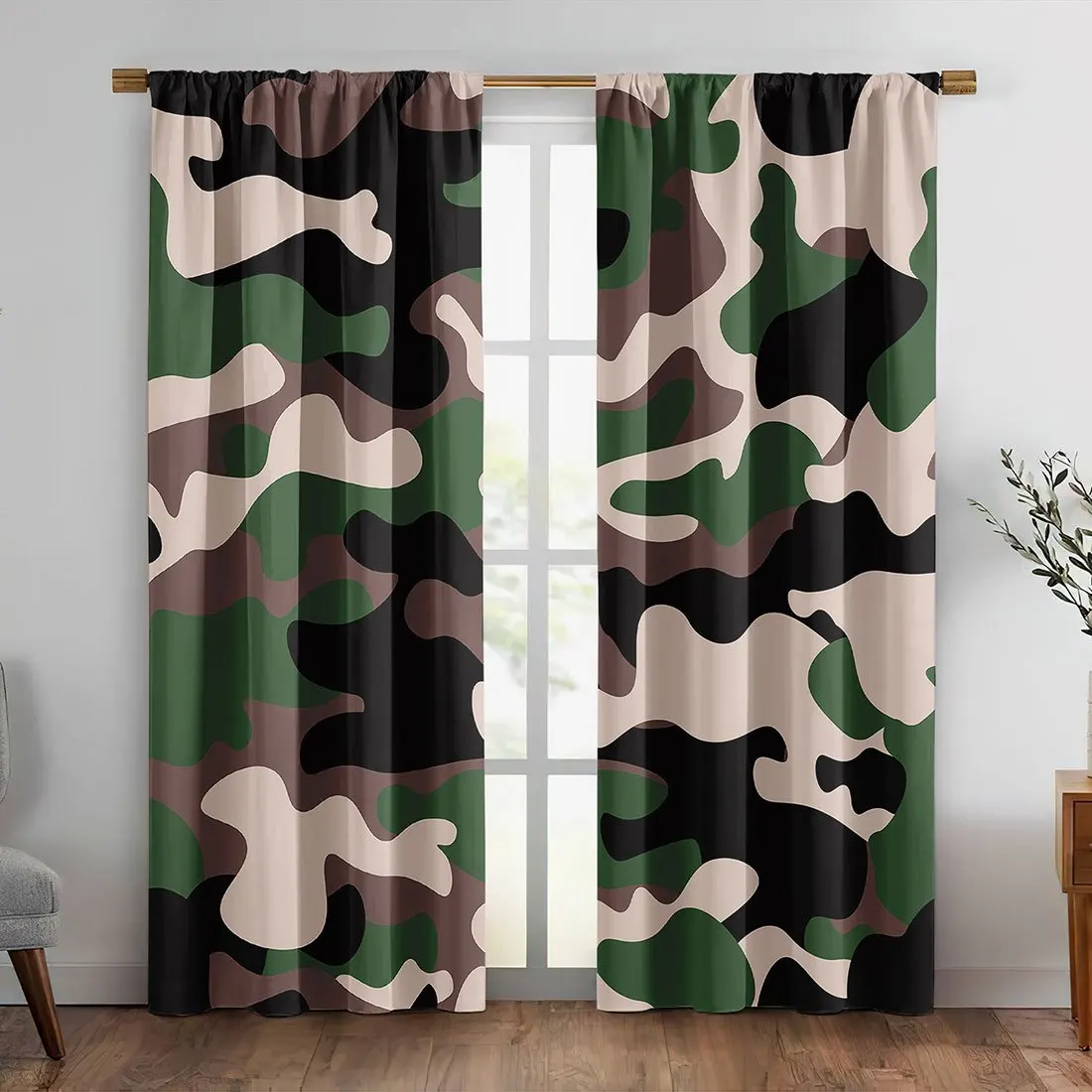 Four-color camouflage theme Print Drapes Room Darkening Window Curtains for Home Decor,Rod Pocket Blackout Curtains Bedroom