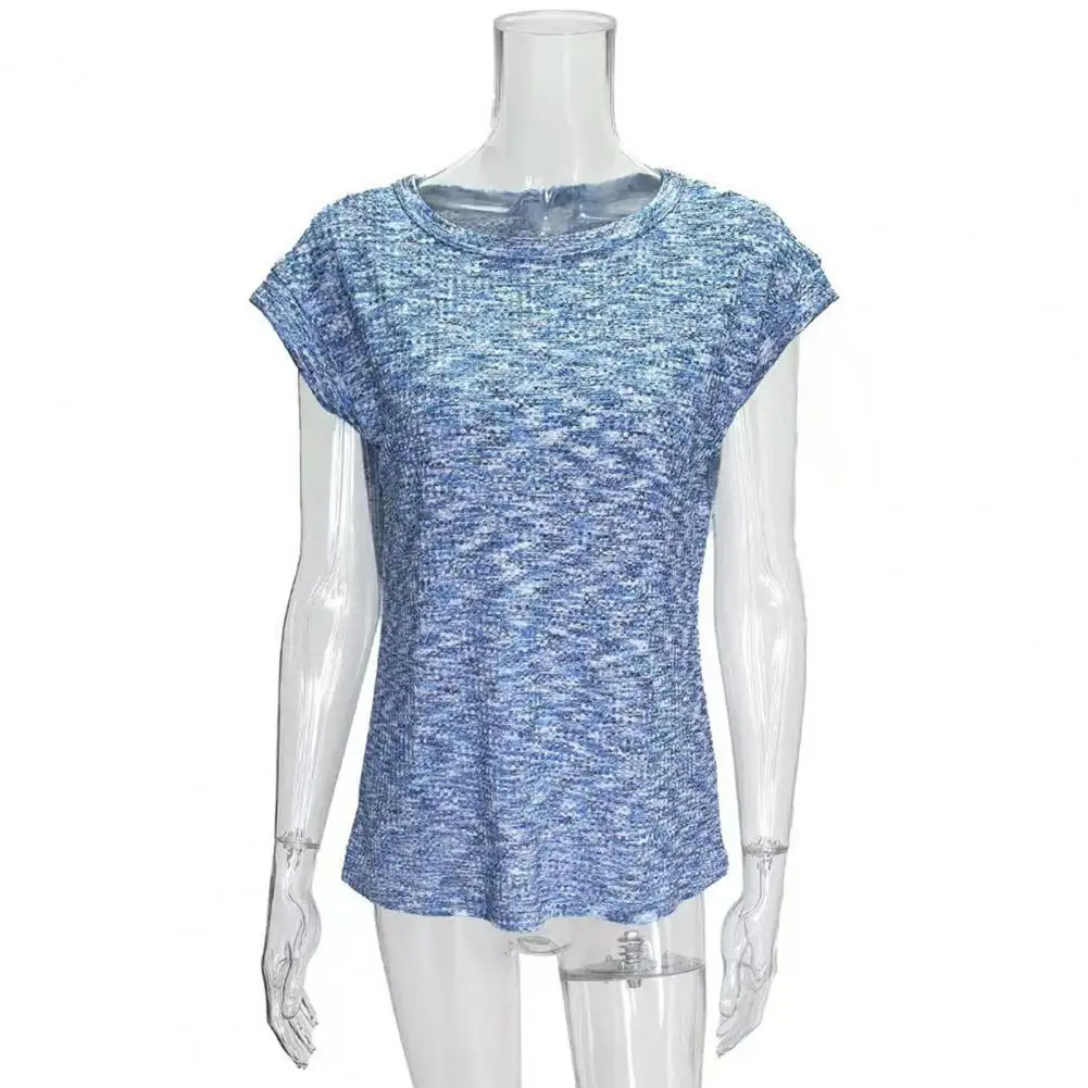 

Women Tops Knitted Design T-shirt Women’s Waffle Texture T-shirt Round Neck Short Sleeve Top Loose Fit Knitted Tee for Wear