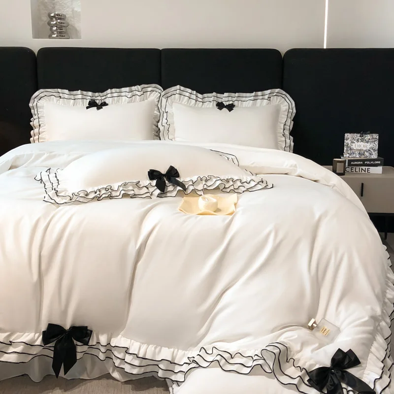 3pcs KOREN WHITE Duvet Cover Set (1*Duvet Cover + 2*Pillowcase, Without Core),WHITE Bedding Set