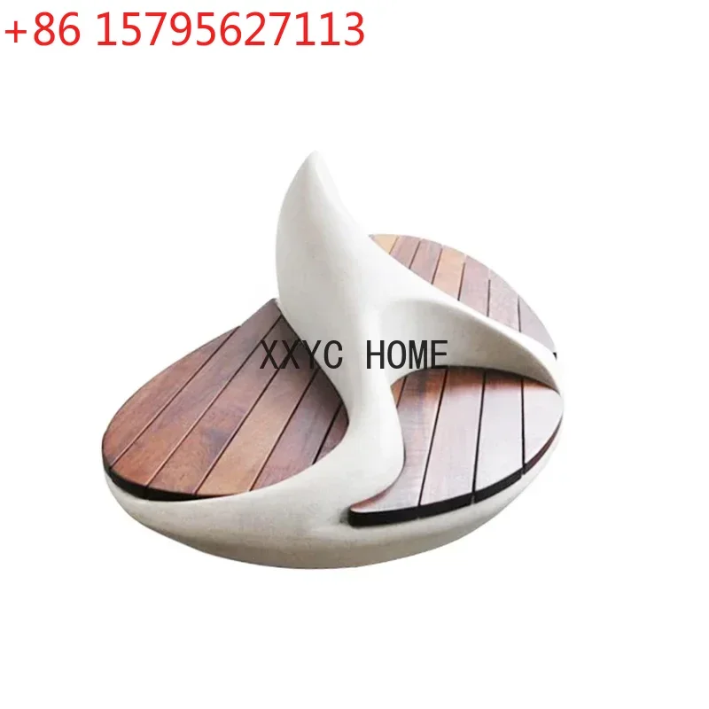 Fiberglass Lounge Chair Outdoor Wood Veneer Rest Chair Shopping Mall Public Area Waiting Chair Square Park Stool