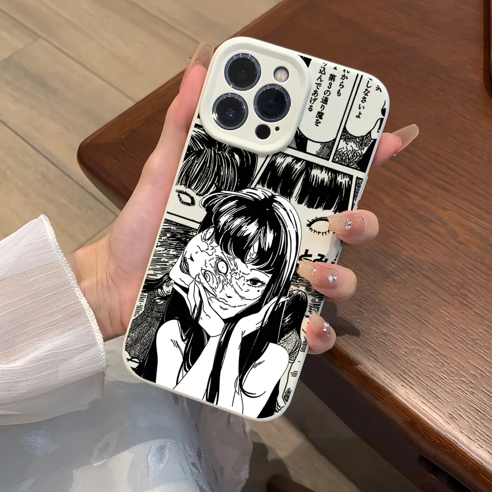 Tomie Junji Ito Horror Anime For iPhone 16 15 14 13 12 11 Pro MAX Plus Liquid Silicone Velvet All-Inclusive Soft Phone Case