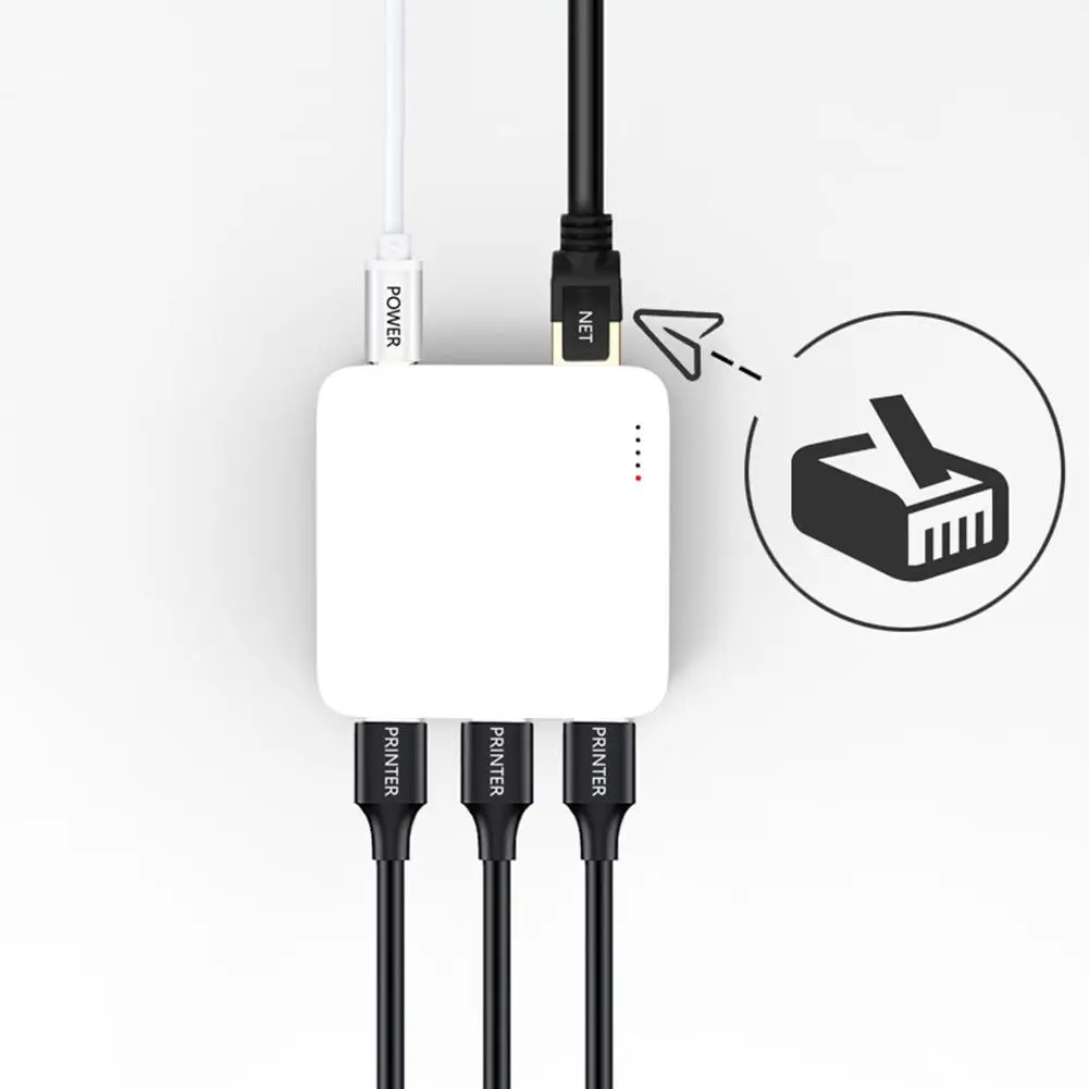 3 USB Ports Network Print Server For Multiple USB Printers Computer For Windows IOS And Android Systems