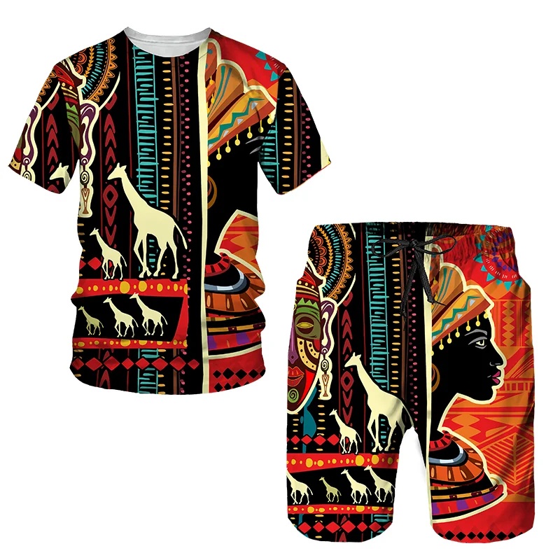 African Outfits For Men African Clothes For Men 2 Piece Tracksuit Set Ethnic Style Dashiki Shirts Short Sleeve Tee Shirt Shorts