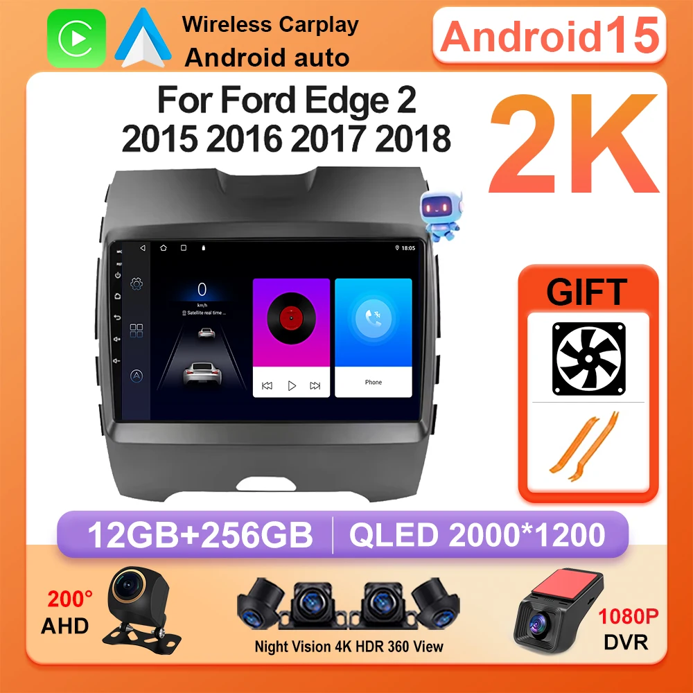 Android 15 For Ford Edge 2 2015 2016 2017 2018 8 Core CPU Bluetooth Gps IPS Electronics Navigation Carplay Auto Radio No 2din